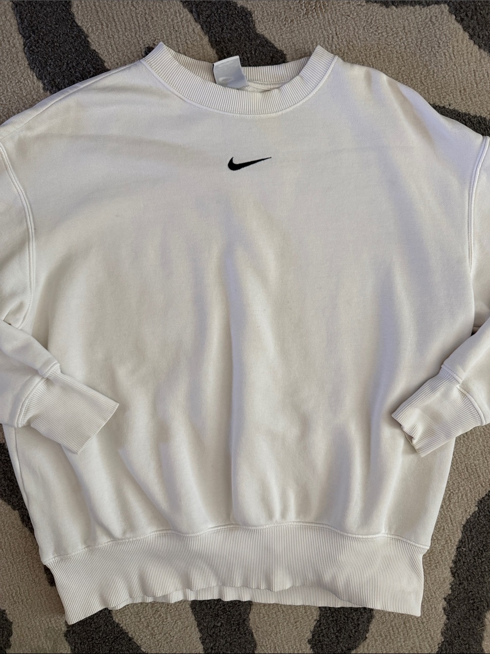 Nike White Crewneck Sweatshirt with Black Swoosh
